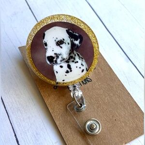 Gold Dalmatian Pup Glitter Handmade Resin Badge Reel